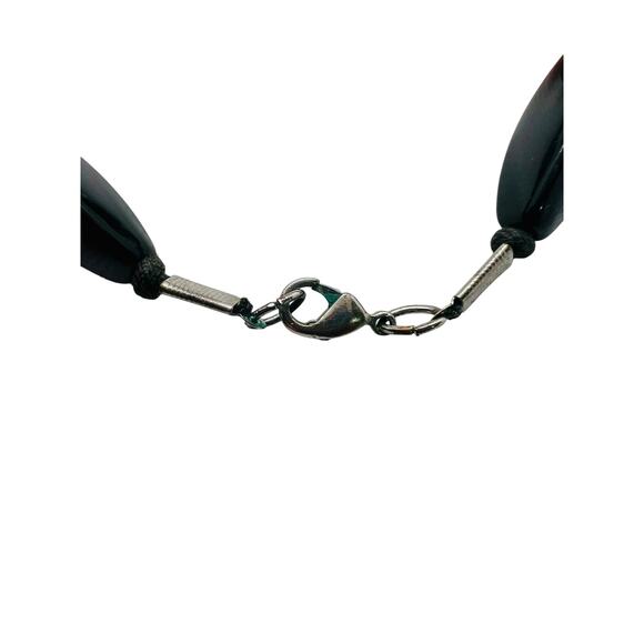 Vintage 1970s Acrylic Statement Necklace-Amber Brown Black Red-Hand Knotted-40'' - Picture 9 of 10